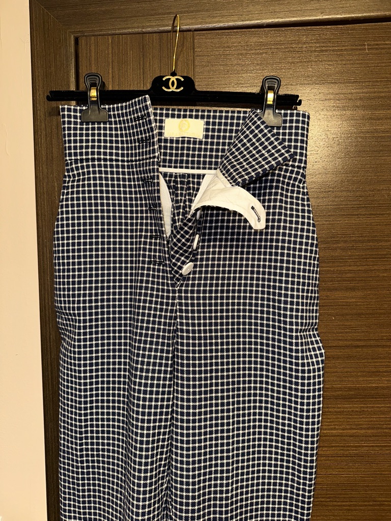 Sara Battaglia Navy & White Checked High-Waist Trousers Size 4